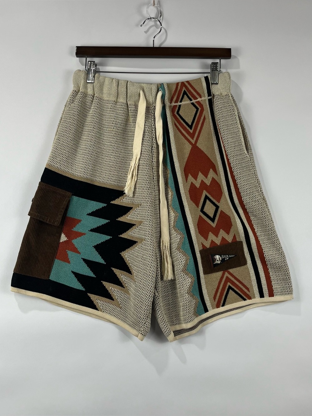 Southwestern Knit Shorts Aztec Geometric Drawstring Cargo Pocket Festival Boho